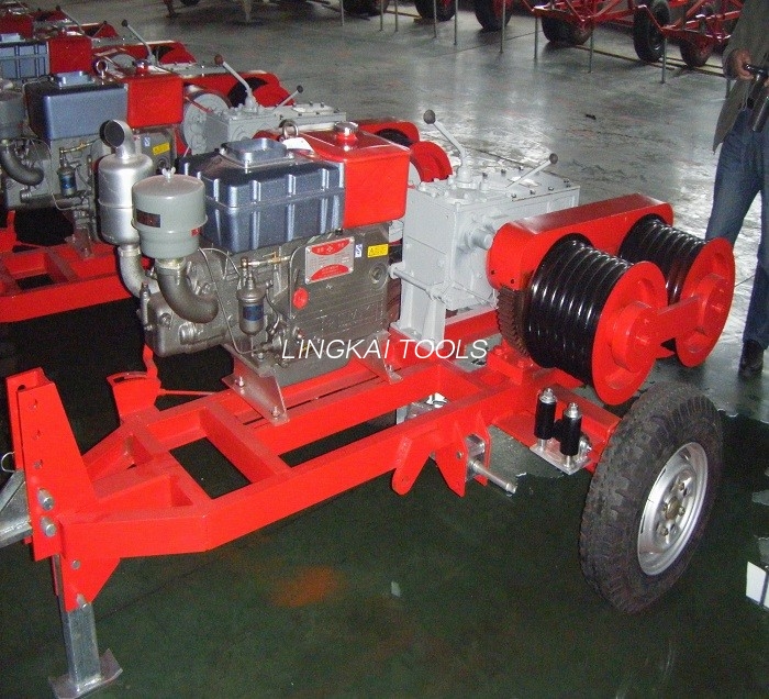Honda Engine 5 Ton Double Capstan Winch Cable Pulling Machine ສໍາລັບການກໍ່ສ້າງພະລັງງານ